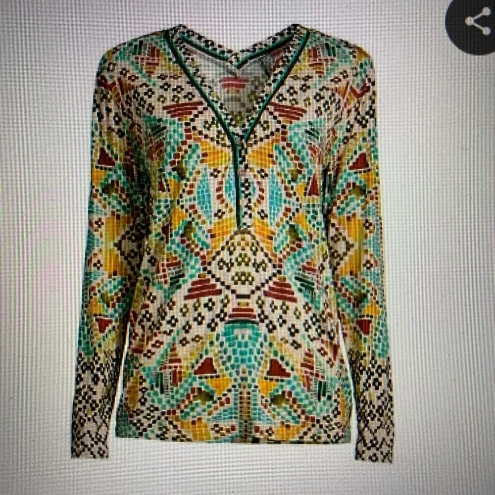 Johnny Was Colorful Mosaic Long Sleeve Top - Picture 2 of 11